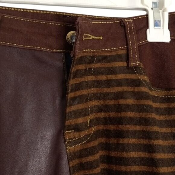 Moto Biker Pants 29 x 30 Womens Premium Brown Faux Leather Skinny Steampunk - Picture 4 of 15